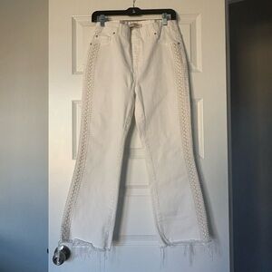 Liverpool Chloe Crop Flare Women's Embroidered Side-Trim White Jeans Size 10